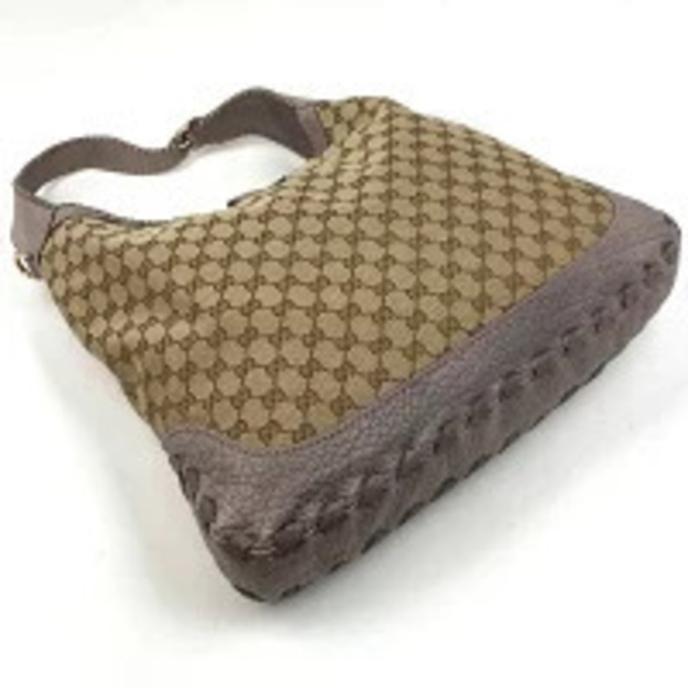 Gucci Bamboo Fringe Beige Canvas Jackie Shoulder GG Bag Gray Tan Gray